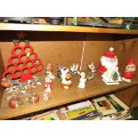 SHELF OF CHRISTMAS THEMED ORNAMENTS