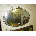 BEVELLED OVAL WALL MIRROR WITH METAL ART DECO STYLE MOUNTS