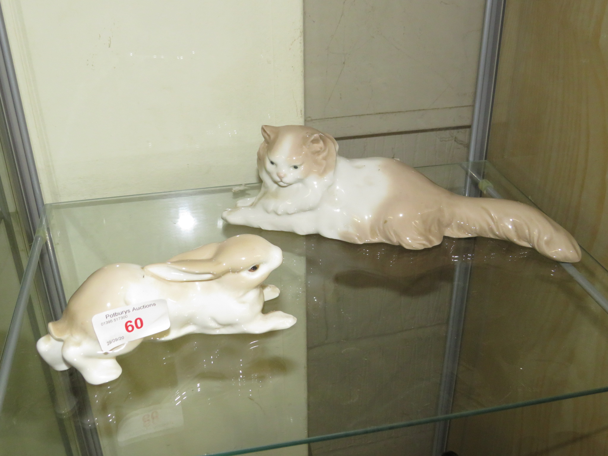 NAO PORCELAIN FIGURE OF RABBIT, AND NAO PORCELAIN FIGURE OF SEATED CAT