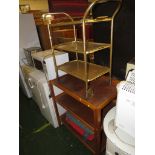 TUBULAR FRAMED TEA TROLLEY AND A WOODEN THREE TIER KITCHEN STAND