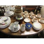 China teaware, dinner plates, stoneware jars, teapots and other items