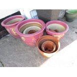 GLAZED CERAMIC AND TERRACOTTA GARDEN POTS (A/F)