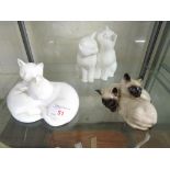 TWO ROYAL DOULTON IMAGES OF NATURE WHITE PORCELAIN FIGURAL GROUPS OF CATS, AND A ROYAL DOULTON