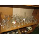 ONE SHELF OF ASSORTED DRINKING GLASSES