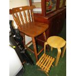 BREAKFAST BAR STOOL, SMALL CIRCULAR SEATED STOOL AND FOLDING STAND