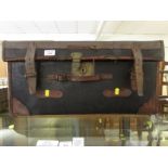 Vintage leather clad travel case with painted initials. As found.