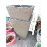 PAIR OF LARGE WICKER EFFECT PLASTIC GARDEN PLANTERS