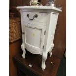 White painted single drawer bedside cupboard.
