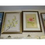 CHINESE STYLE PAINTING OF HUMMINGBIRD, AND A WATERCOLOUR OF ROSE, BOTH FRAMED AND GLAZED