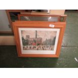 TWO FRAMED COLOURED PRINTS AFTER LS LOWRY, FRAMED REPRODUCTION PHOTOGRAPH OF SYDNEY HARBOUR BRIDGE