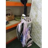 PINK FABRIC GOLF BAG WITH CONTENTS OF CLUBS