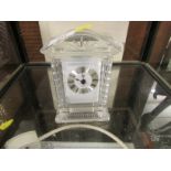 A ROYAL ALBERT GLASS MANTEL QUARTZ MANTEL CLOCK.