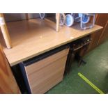 Light wood effect metal framed office desk with matching three drawer unit