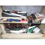 ARCHERY BOWS AND ACCESSORIES, BOOKS, MAGAZINES ETC (TWO SHELVES PLUS ARROWS IN ROSTRUM CABINET) (