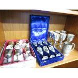 TWO BOXED SETS OF SILVER-PLATED GOBLETS, SIX LOOSE SILVER-PLATED GOBLETS AND A PLANISHED MUG