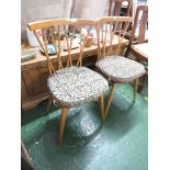 PAIR OF ERCOL LIGHT ELM STICKBACK DINING CHAIRS (TIE-ON SEAT CUSHIONS FOR ILLUSTRATION PURPOSES