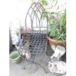 PAIR OF BLACK PAINTED WROUGHT GARDEN CHAIRS WITH ARCHED BACKS