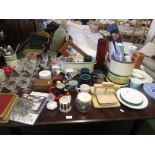 Large selection of homeware including drinking glasses, china mugs, stainless cutlery, electric hand