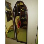 MAHOGANY FRAMED ARCH TOPPED NARROW WALL MIRROR