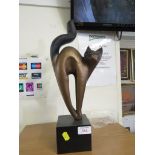 COMPOSITE STATUE OF A CAT IN A BURNISHED FINISH WITH STAMPED SIGNATURE AND MARKS