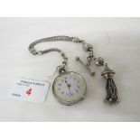 IMPORTED SILVER LADIES FOB WATCH WITH CHASED CASE AND ENAMELLED AND GILDED DIAL, WITH A WHITE