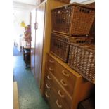 Vintage G-Plan light oak veneered two door wardrobe and matching five drawer chest.