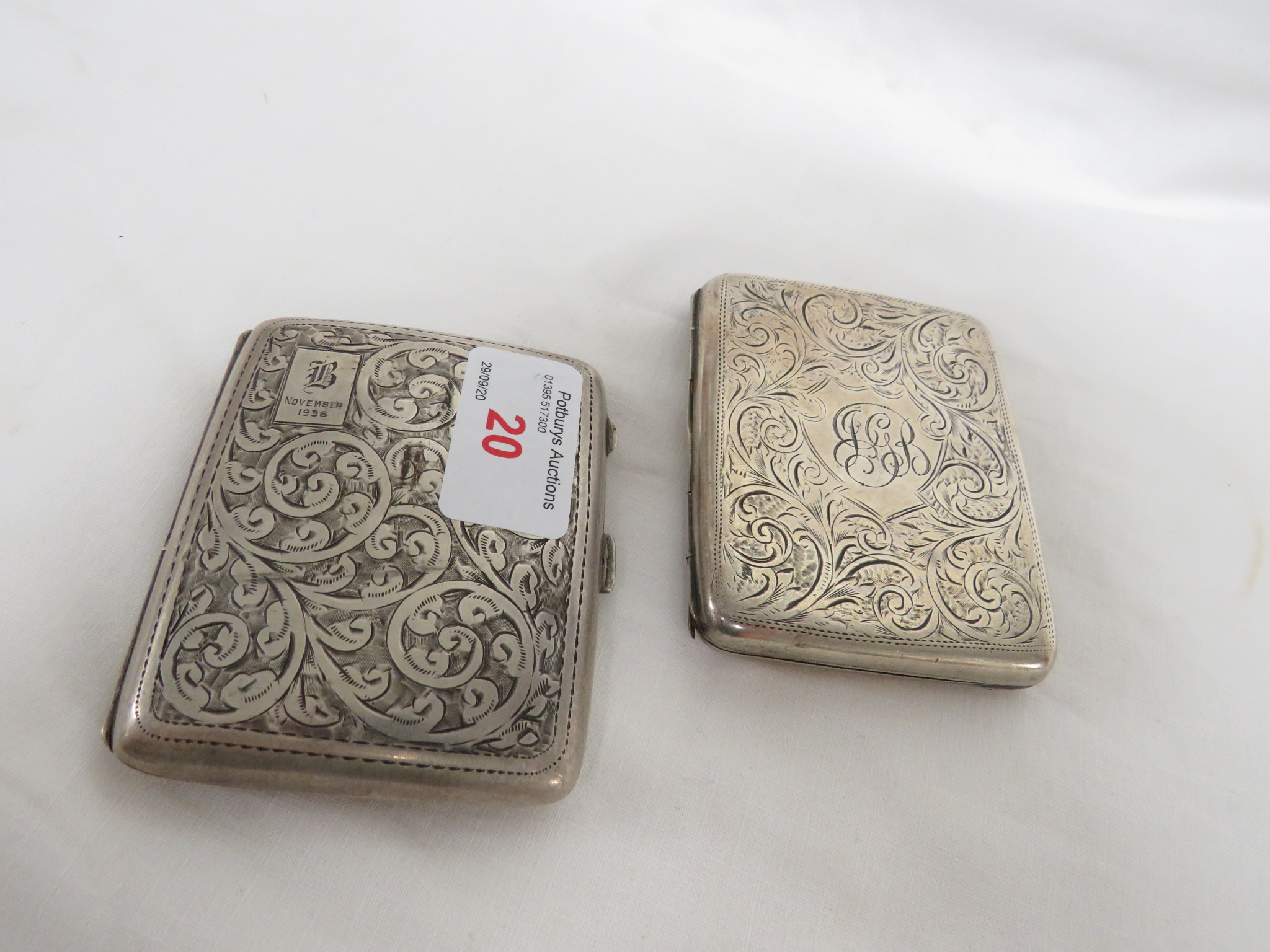 TWO BIRMINGHAM SILVER CIGARETTE CASES WITH FOLIATE CHACING