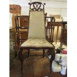 Edwardian mahogany framed side chair with upholstered seat and back.