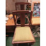 THREE OAK FRAMED DINING CHAIRS. AS FOUND