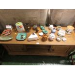 SELECTION OF DECORATIVE CHINA AND POTTERY ITEMS INC. JUG, LIDDED CHEESE DISH, STORAGE JARS, VASES
