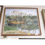 TWO OIL ON BOARD LANDSCAPES SIGNED F YOUNG, AND WATERCOLOUR OF COTTAGE AND HOUSES SIGNED JOHN H