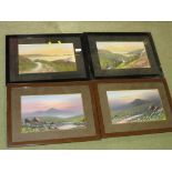 FRAMED SET OF FOUR GUACHE MOORLAND AND COASTAL LANDSCAPES SIGNED THORNTON