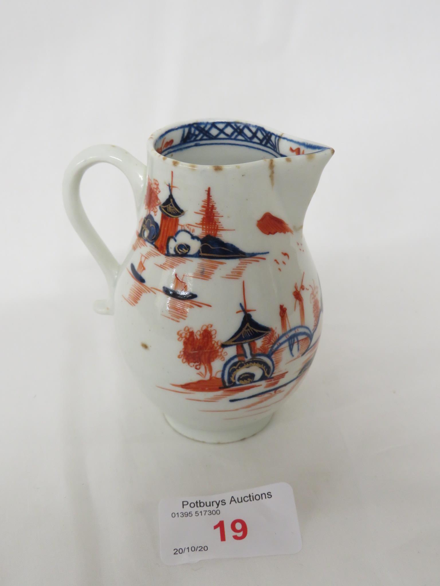 19TH CENTURY SPARROW BEAK JUG DECORATED IN RED, BLUE AND GILT WITH CHINESE GARDEN SCENE - Image 2 of 4