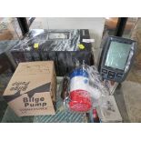 GARMIN ECHO 150 FISH FINDER WITH BOX, AND A BOXED BILGE PUMP