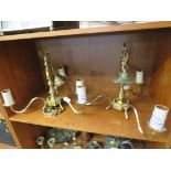 PAIR OF THREE BRANCH BRASS CEILING LIGHT FITTINGS (PROFESSIONAL INSTALLATION)