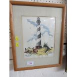 FRAMED AND GLAZED COLOUR PRINT OF LIGHTHOUSE, AFTER LAMMERS, SIGNED IN PENCIL