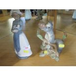 NAO FIGURE OF GIRL WITH PUPPY, AND LLADRO FIGURE OF SQUIRREL ON BRANCH WITH FRUIT