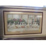 FRAMED AND GLAZED PAINTING AND NEEDLEWORK OF GEESE