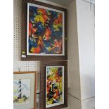 TWO FRAMED OIL ON CANVASSES OF TRIBAL HUTS AND FIGURES, SIGNED P BEAUVOIR
