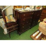 STAG MINSTREL MAHOGANY VENEERED TALLBOY, CHEST OF SEVEN DRAWERS AND A PAIR OF SINGLE DRAWER