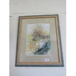 FRAMED AND GLAZED WATERCOLOUR OF PERSON READING IN LANDSCAPE SIGNED K TEEDHOUSE LOWER LEFT