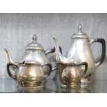 FOUR-PIECE M. AASE DANISH SILVER TEA AND COFFEE SET WITH EBONISED HANDLES - TEA POT, COFFEET POT,