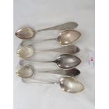 SIX THEODOR OLSEN 830S WHITE METAL TABLESPOONS WITH ENGRAVED STEMS AND INITIAL 'S', (COMBINED WEIGHT