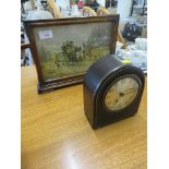 OAK FRAMED SMITHS PICTORIAL MANTLE CLOCK (NEEDS RE-WIRING) AND A MAHOGANY CASED MANTLE CLOCK