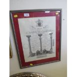 FRAMED AND GLAZED MASONIC CERTIFICATE FOR CHALKWELL LODGE, WESTCLIFF ON SEA, DATED 1/2/50