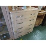 WOOD EFFECT CHEST OF FIVE DRAWERS WITH STAINLESS HANDLES