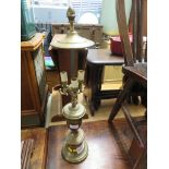 BRASS THREE BRANCH ELECTRIC TABLE LAMP (NEEDS RE-WIRING)