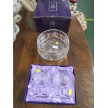EDINBURGH CRYSTAL FRUIT BOWL WITH BOX AND A PAIR OF EDINBURGH CRYSTAL BRANDY GLASSES