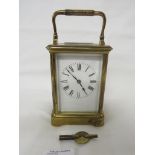 FRENCH BRASS CASED CARRIAGE CLOCK WITH KEY
