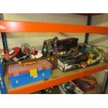 ONE SHELF OF TOOLS AND DIY ITEMS ETC INCLUDING BOSCH ELECTRIC DRILL, EXTENSION LEAD, INSPECTION